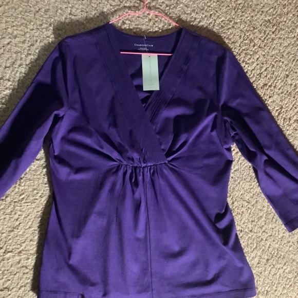 New with tags, purple v-neck top by Charter Club. Size M - Picture 3 of 4